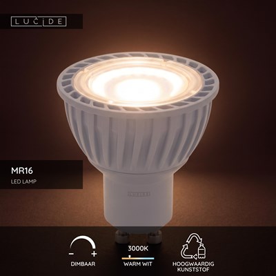 Lucide MR16 - Led lamp - Ø 5 cm - LED Dimb. - GU10 (MR16) - 1x5W 3000K - Wit